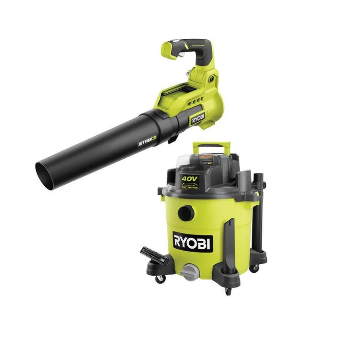 RYOBI RY40WD01B-RY40408BTLVNM 40V 10 Gal. Cordless Wet/Dry Vacuum with 40V 110 MPH 525 CFM Battery Variable-Speed Jet Fan Leaf Blower (Tools Only)