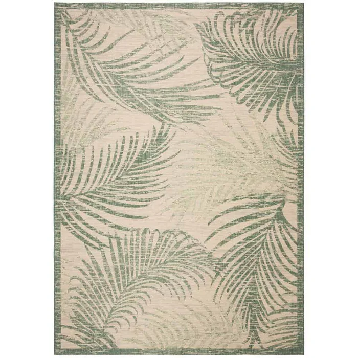 SAFAVIEH Courtyard Beige/Green 9 ft. x 12 ft. Border Palm Leaf Indoor/Outdoor Patio Area Rug