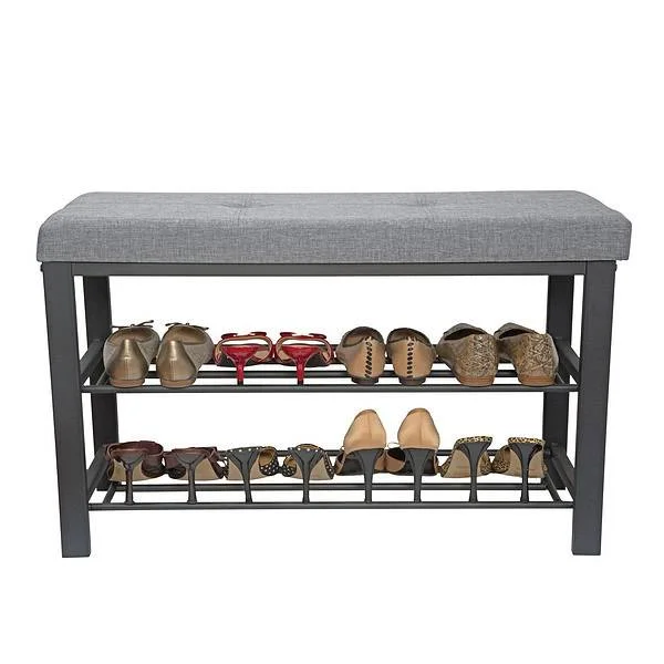 Simplify Entryway Bench with 2 Tier Shoe Storage in Grey
