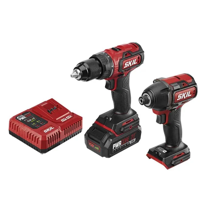 SKIL CB743701 PWR CORE 20 2-Tool 20-volt Brushless Power Tool Combo Kit Case (1 Li-ion Battery Included and Charger Included)