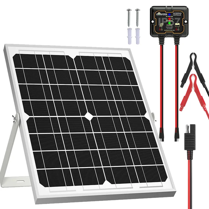 SOLPERK Solar Panel Kit 20W 12V, Solar Battery Trickle Charger Maintainer, Upgrade Controller, Adjustable Mount Bracket