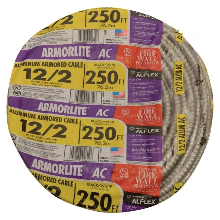 Southwire Armorlite 250-Feet 12 / 2 Solid Aluminum BX/AC Armored Cable