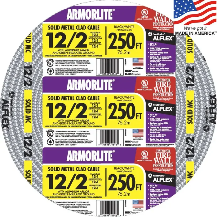 Southwire Armorlite 250-Feet 12 / 2 Solid Aluminum MC (Metal Clad) Cable