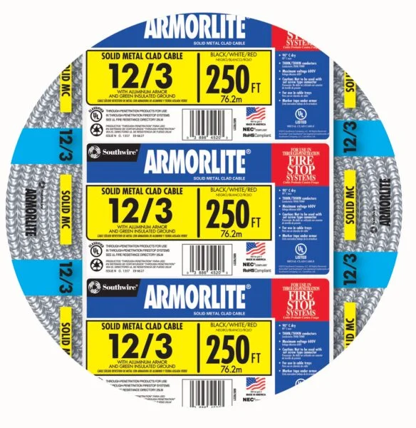 Southwire Armorlite 250-ft 12 / 3 Solid Aluminum MC (Metal Clad) Cable