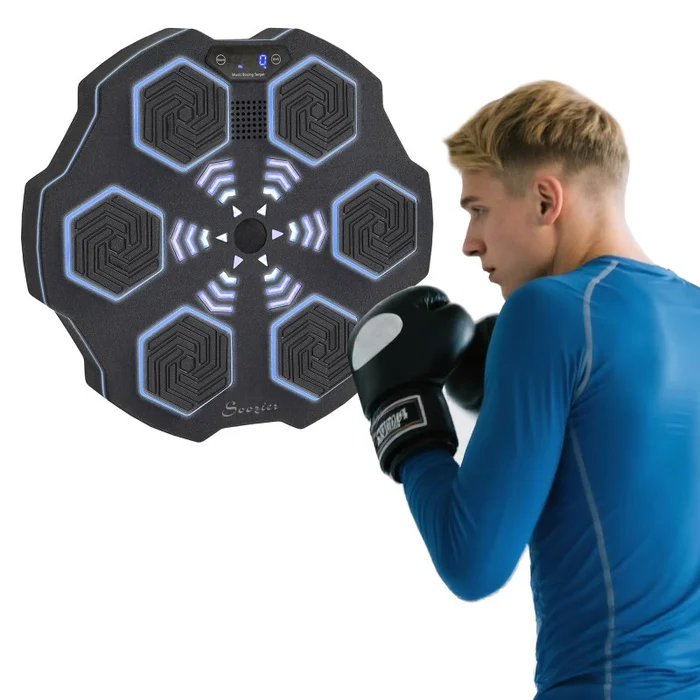 SPORTNOW Music Boxing Machine, Smart Bluetooth Boxing Machine Wall Mounted with 9 Speeds & Modes, LED Lights, Punching Pad for Adults, Black