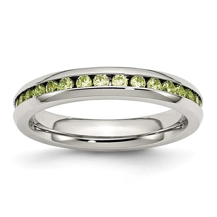Stainless Steel 4mm August Light Green CZ Ring
