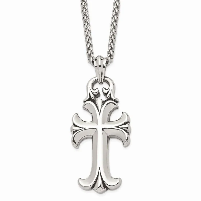 Stainless Steel Antiqued Cross Necklace