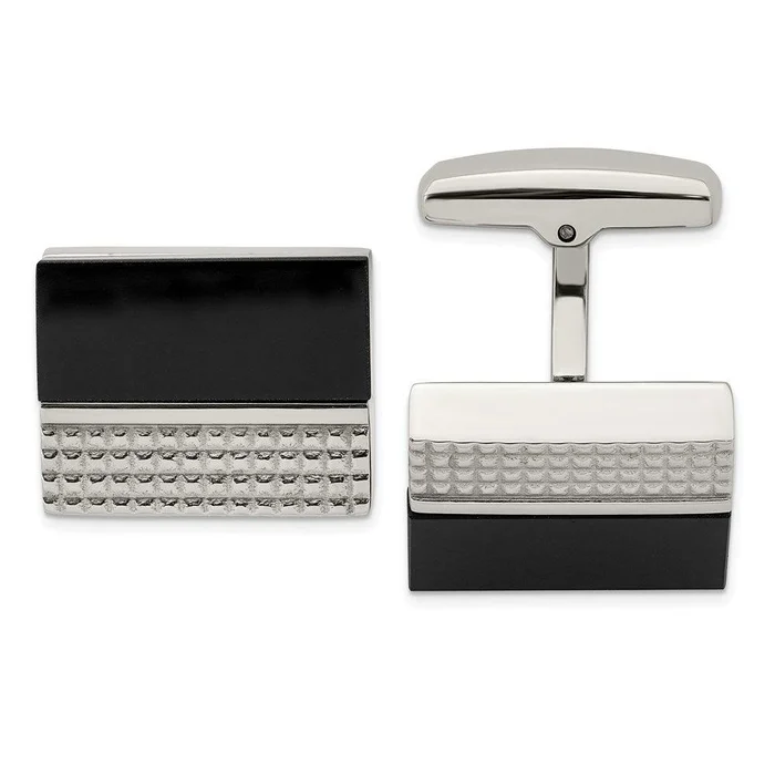 Stainless Steel Black Agate & Textured Cufflinks