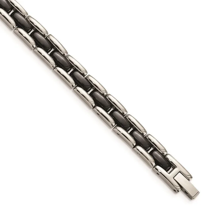 Stainless Steel Black Ceramic 8in Bracelet