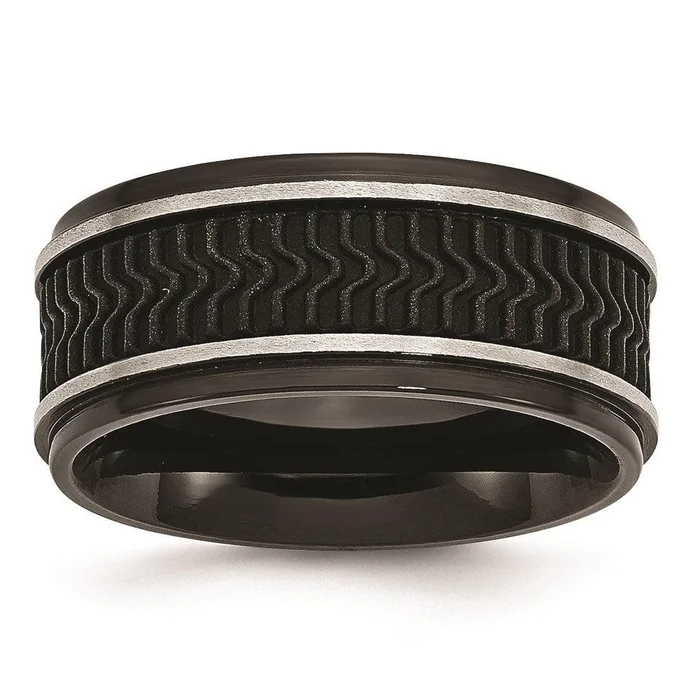 Stainless Steel Black IP-plated w/ Rubber Inlay Ring