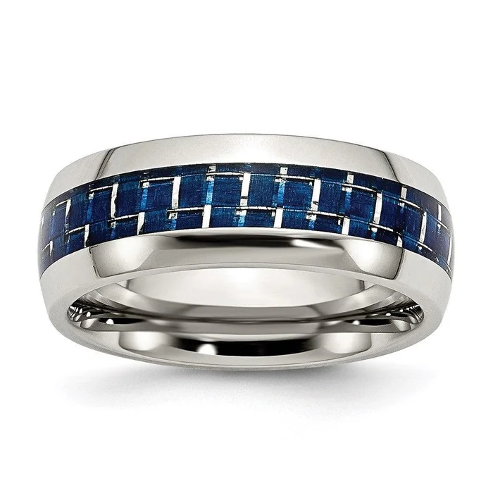 Stainless Steel Blue Carbon Fiber Inlay Polished Band