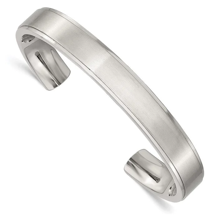 Stainless Steel Polished and Brushed Ridged Edge Bangle