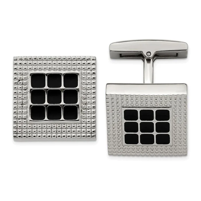 Stainless Steel Polished Black Rubber Square Cufflinks