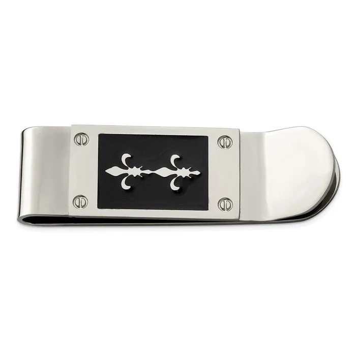 Stainless Steel Polished Enameled Fleur de Lis Money Clip