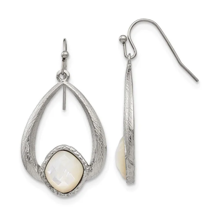 Stainless Steel Polished/Textured Mother of Pearl Earrings