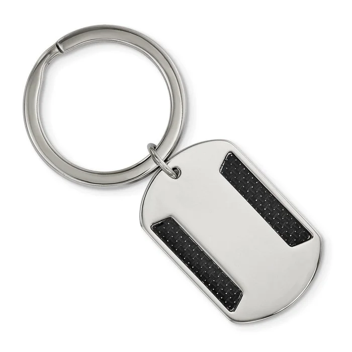 Stainless Steel Polished w/Black Carbon Fiber Inlay Key Chain