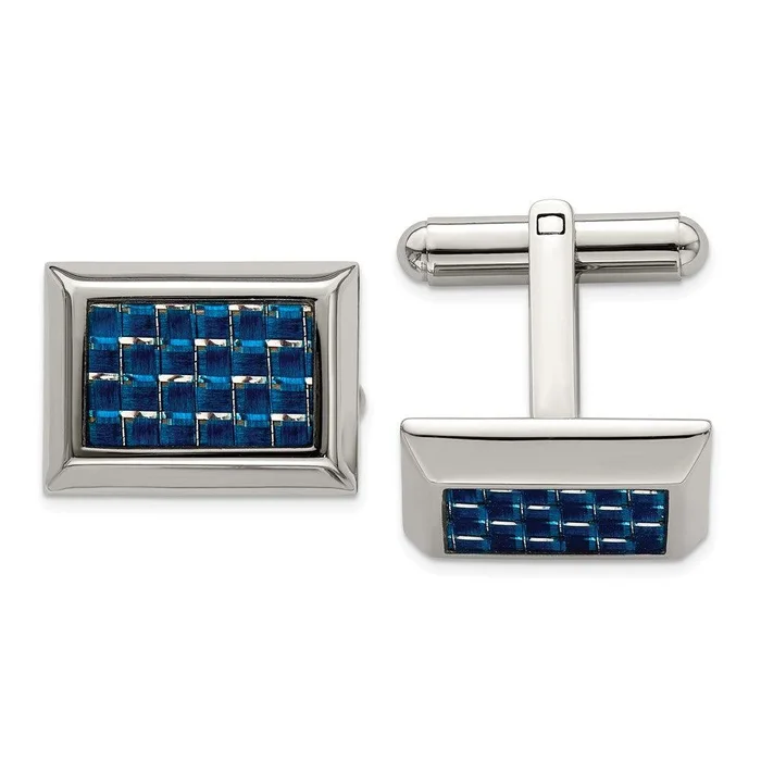 Stainless Steel Polished with Blue Carbon Fiber Inlay Cufflinks