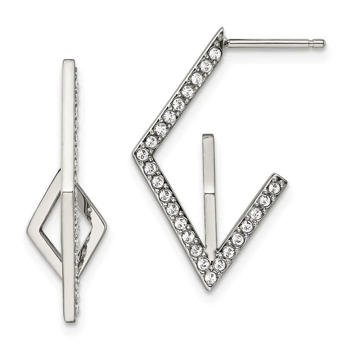 Stainless Steel Polished with Swarovski Crystal Post Earrings