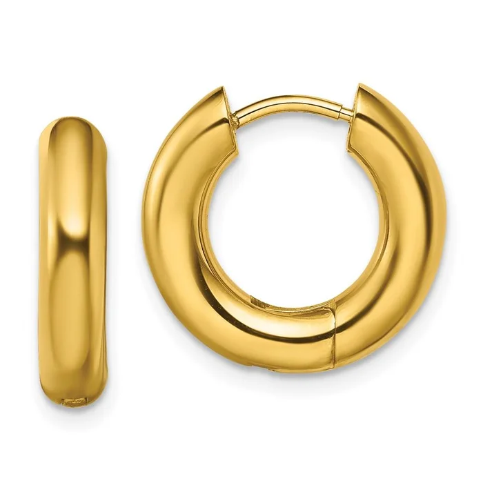 Stainless Steel Polished Yellow IP-plated 4mm Hinged Hoop Earrings