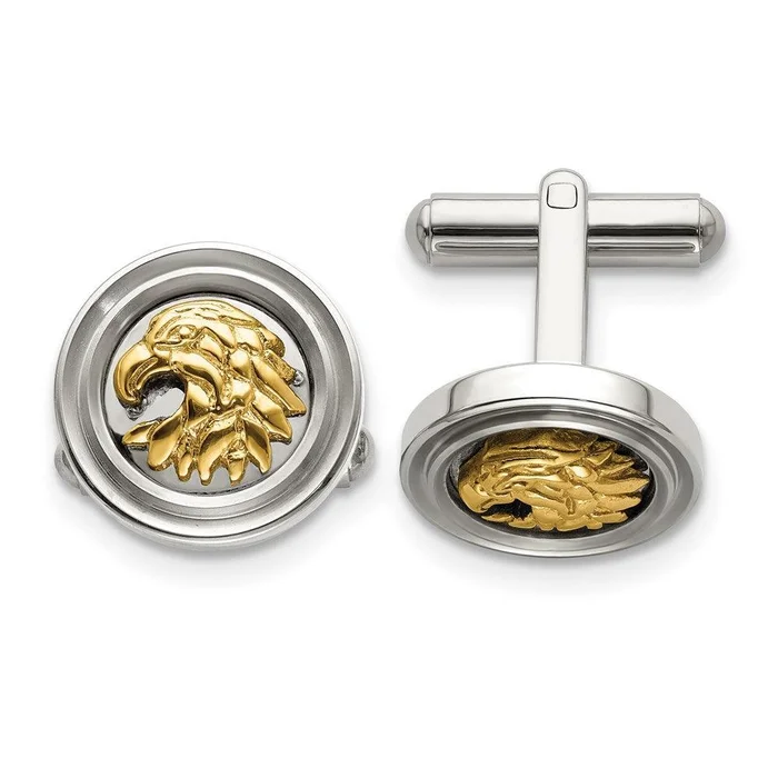 Stainless Steel Polished Yellow IP-plated Eagle Cuff Links