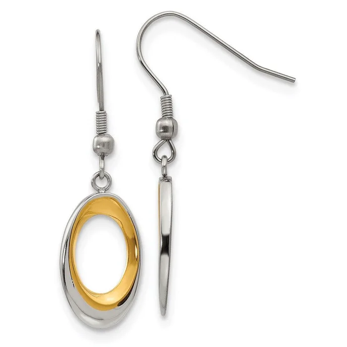 Stainless Steel Polished Yellow IP-plated Oval Earrings
