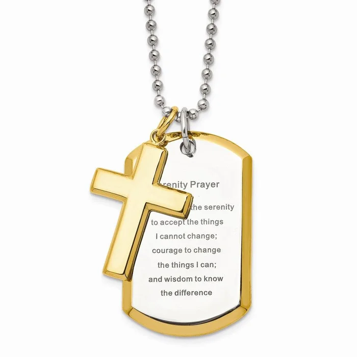 Stainless Steel Polished Yellow IP-plated Serenity Prayer Necklace