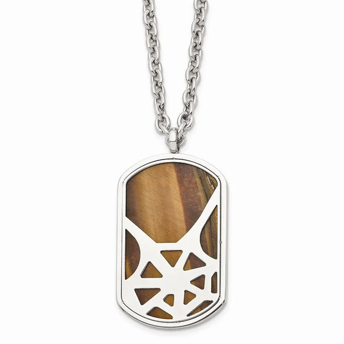Stainless Steel Tiger’s Eye Polished Dog Tag Necklace