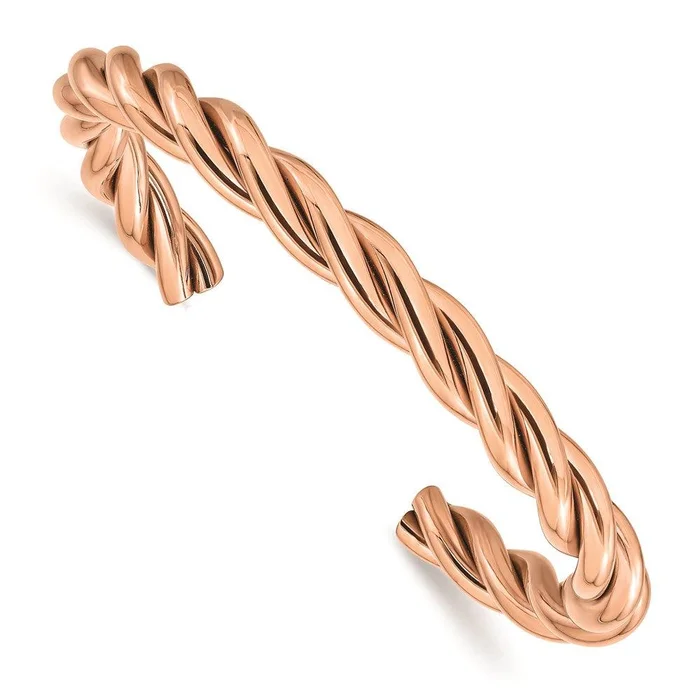 Stainless Steel Twisted Polished Pink IP-plated Cuff Bangle