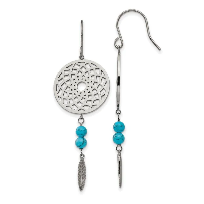 Stainless Steel w/Imit.Turquoise Dreamcatcher Dangle Earrings