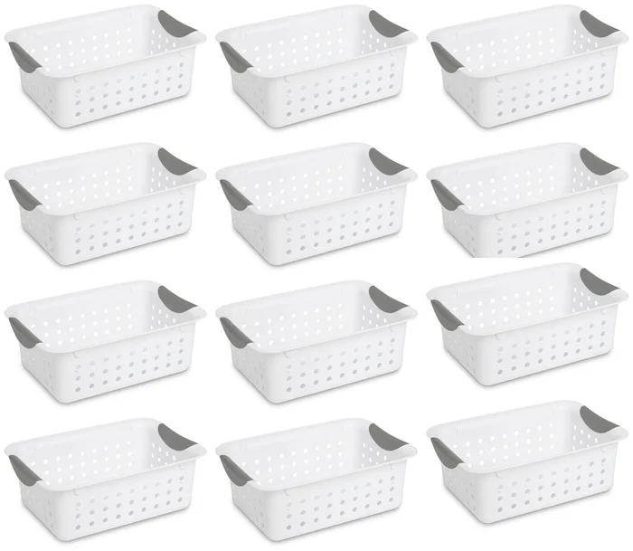Sterilite 16228012 Small Plastic Storage Bin Organizer Baskets, White, 12-pack