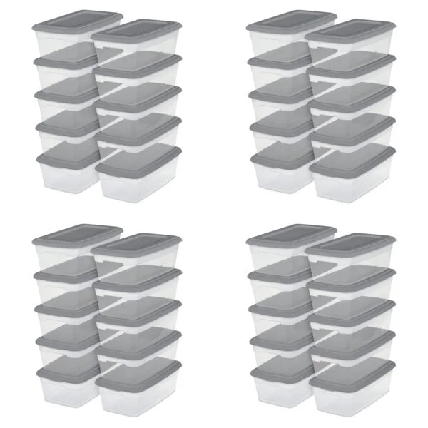 Sterilite 6 Qt. Storage Box Plastic, Titanium, Set of 40