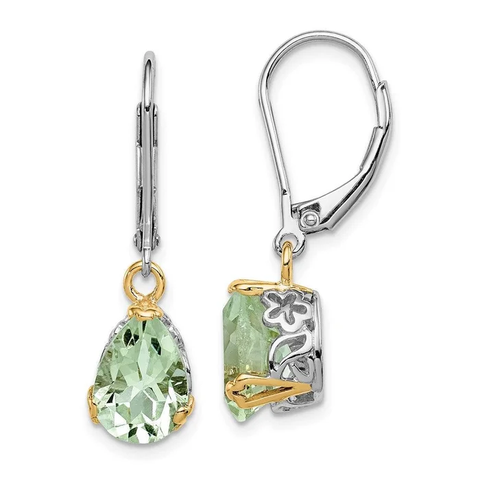 Sterling Silver & 14K Rhodium-plated Green Quartz Leverback Earrings