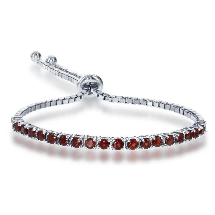 Sterling Silver 3mm Garnet Half Tennis Style Bolo Bracelet