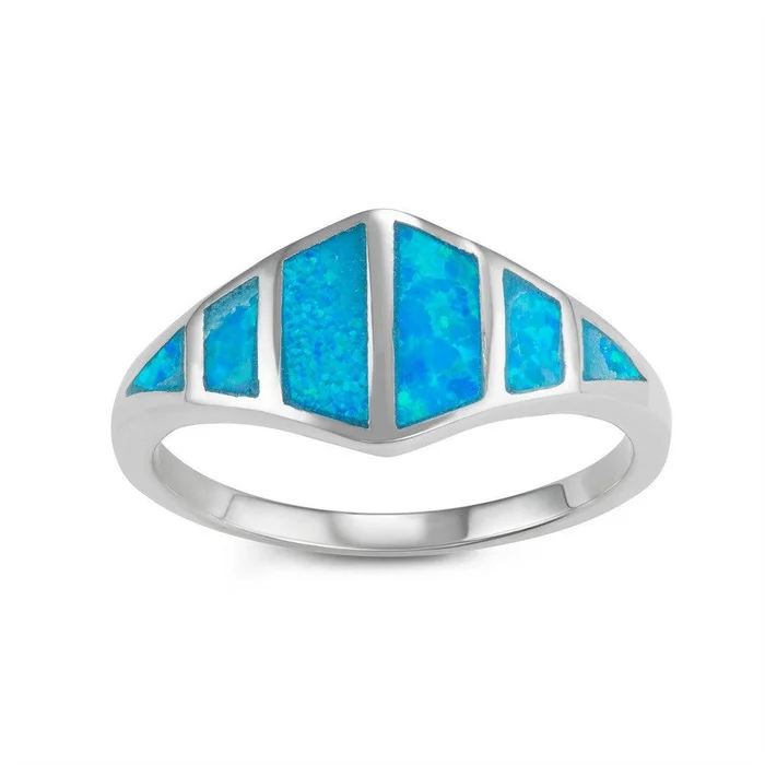 Sterling Silver Blue Inlay Opal Ring, Size 10