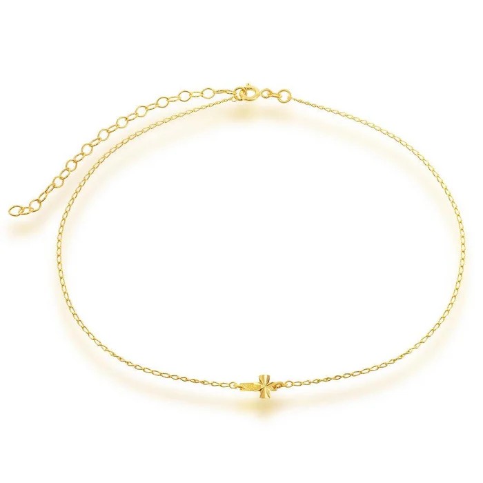 Sterling Silver Center Small Sideways Cross Choker – Gold Plated