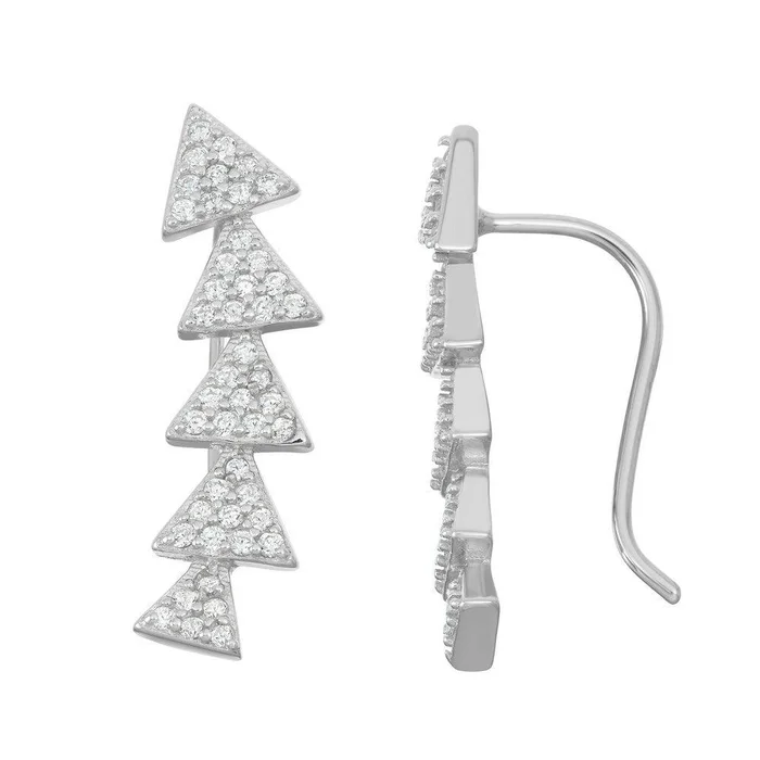Sterling Silver CZ Triangle Climber Earrings