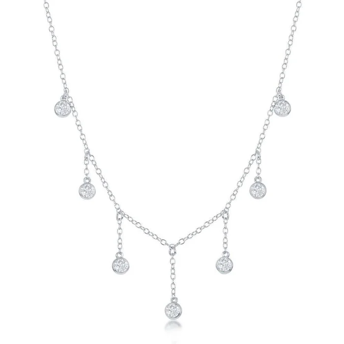 Sterling Silver Dangling Bezel-Set Cubic Zirconia’s Necklace