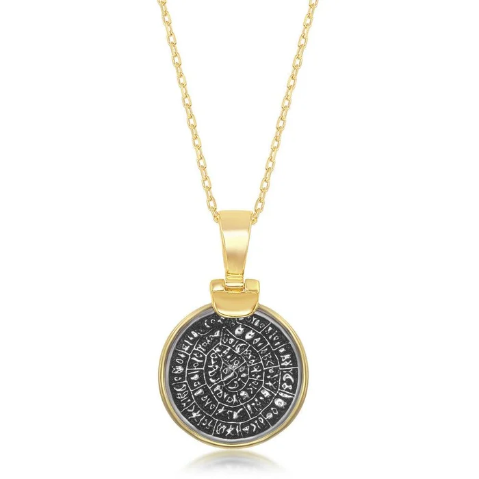 Sterling Silver GP Phaistos-Replica Coin Pendant Chain, Small