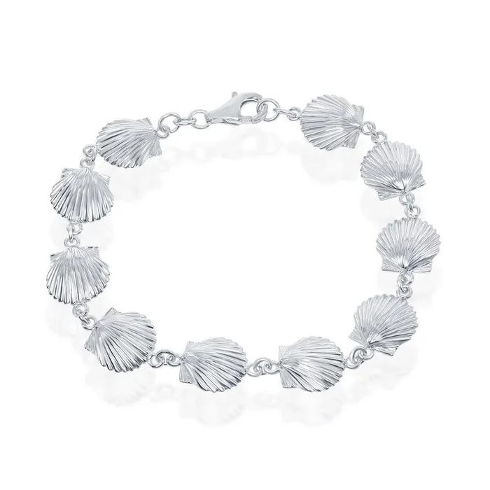 Sterling Silver Seashell Linked Bracelet, 8″