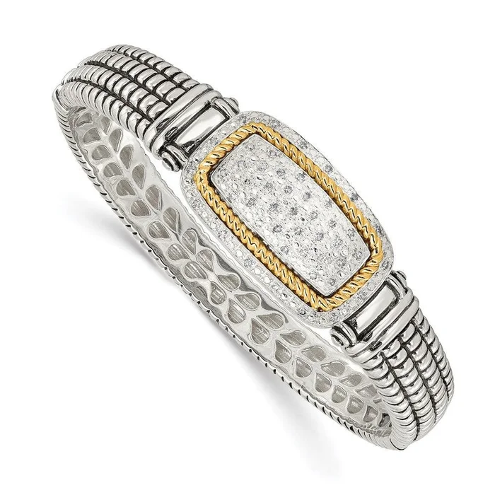 Sterling Silver w/14k 1/4ct. Diamond Bangle Bracelet