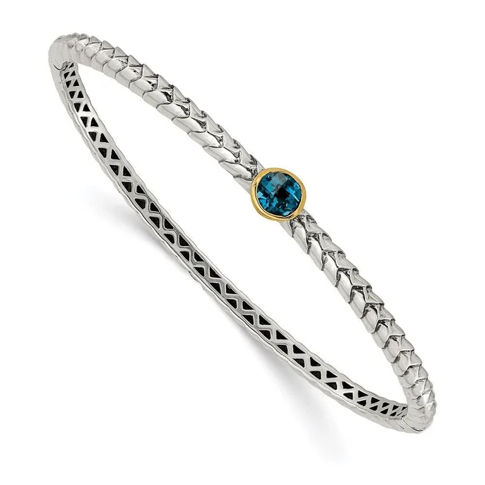 Sterling Silver w/14k London Blue Topaz Bangle