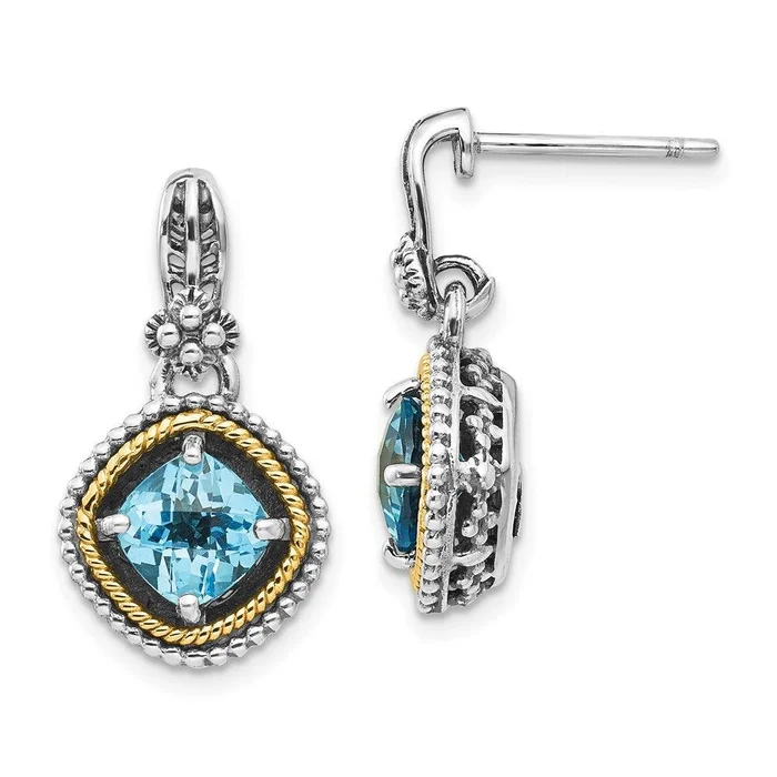 Sterling Silver w/14k Swiss Blue Topaz Earrings
