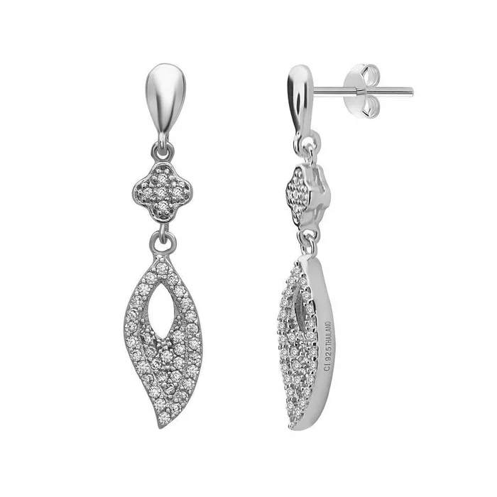 Sterling Silver Wavy Marquise CZ Earrings