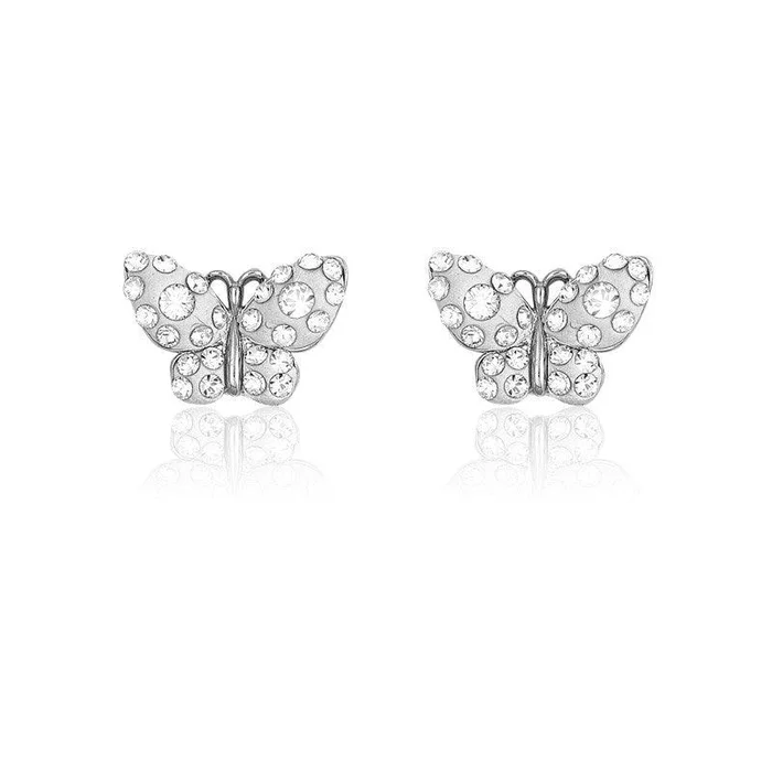 Sterling Silver White Enamel Butterfly Earrings
