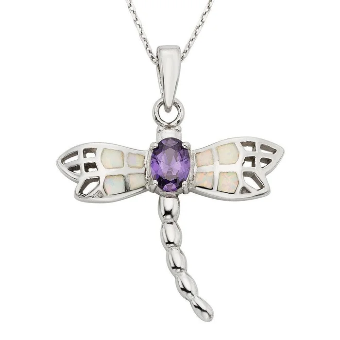 Sterling Silver White Inlay Opal Dragonfly Pendant