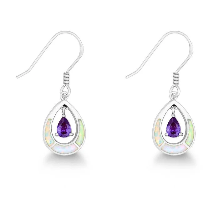 Sterling Silver White Inlay Opal Teardrop Earrings