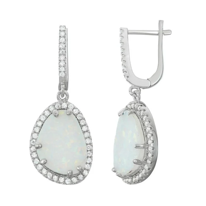 Sterling Silver White Inlay Opal Triangle Earrings