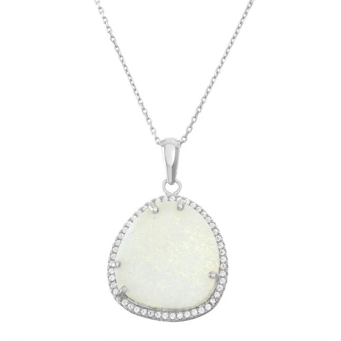 Sterling Silver White Inlay Opal Triangle Pendant