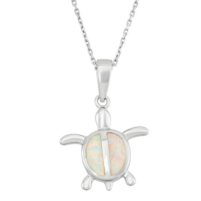 Sterling Silver White Inlay Opal Turtle Pendant