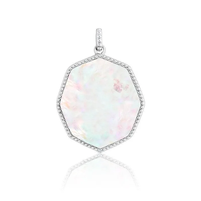 Sterling Silver White MOP Octagon CZ Pendant